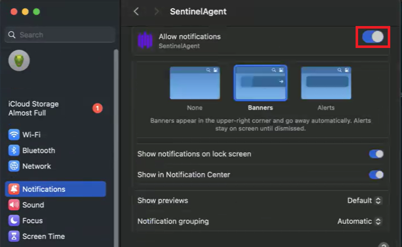 Sentinel One Taskbar Notification SEM - SentinelOne | Authorizing macOS Notification Permissions